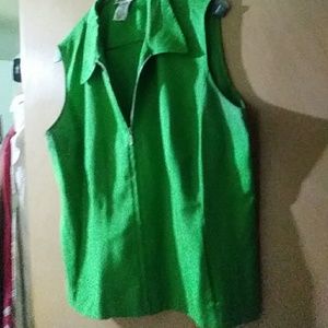 This is a silk zip sleeves green top